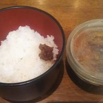 Sakamaki - ランチのご飯(少なめ)と力士味噌