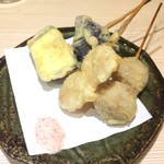 四谷 政吉 - 小エビと茄子と鴨つくね串各100円