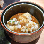 銀座 盡 - 馬渡と噴火湾の白子のグリエ、淡路島のあこや貝、ブイヤベース