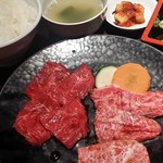 Yakiniku (Grilled meat) lunch with Wagyu ribs and lean beef