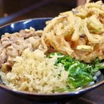 肉うどん ささめ - 肉ぶっかけうどん＋かき揚げトッピング