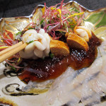 竹ざき - 7:ふぐてっさ/鮟肝と雲子とフグ皮のポン酢ジュレ