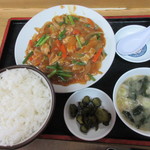Asahiya - 肉とにんにくのくき炒め定食　750円