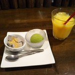 旬菜酒家 一心 - 〆のスイーツ&オレンジジュース(*^_^*)