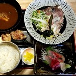Uoteru Sushi - 鯛のカブト酒蒸しと唐揚げ二個とミニ造り定食