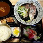 魚輝すし - 鯛のカブト酒蒸しと唐揚げ二個とミニ造り定食