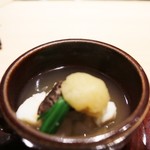 鮨こゝろ - 蟹味噌、茹で汁、鱈の白子で伸ばしたすり流し