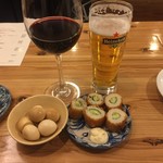 燻製バル けむりば - うずら・ちくわきゅうり＋赤ワイン