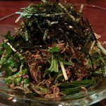 興 - 「カリカリおじゃこと野菜の千切りサラダ」：カリカリのじゃこと海苔とごま。香りと食感が洪水のよう♪