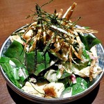 ひのと - 釜上げしらすとほうれん草サラダ（２皿に分けて供されました）