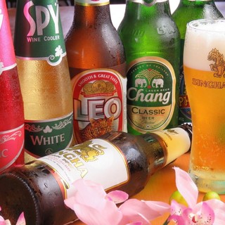 A wide selection of drinks including Thai beer and whiskey