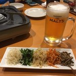 コリアンキッチン 3匹の子ぶた - ビール&ナムルの盛り合わせ