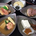 Kikan Tei - 生麩フライ・鴨ロース粕漬・白山堅豆腐・治部煮・八寸