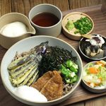 Yamaimono Ooi Ryouri Ten Kawasaki - 温玉とおくらの冷やしぶっかけ蕎麦定食