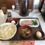 Sukiya - たまかけベーコンアスパラ朝食 ご飯大盛り380円
                        