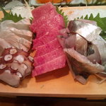 かわなみ鮨 - 刺身盛合せ（大トロ、真鯵、蛸、平目）