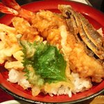 すずもと - 蝦野菜天丼のアップ