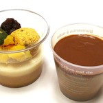 成城石井 - ｶｶｵ80%ｸｰﾍﾞﾙﾁｭｰﾙとｲﾀﾘｱ産ﾏﾛﾝのﾌﾟﾘﾝ、ほうじ茶ﾌﾟﾘﾝと栗餡わらび餅の和ﾊﾟﾙﾌｪ 