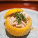 銀座 しのはら - 　雲子の蒸し寿司　チーズ　銀餡