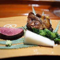 銀座 しのはら - 焼物　すっぽん　青首鴨　菜の花揚げ浸し　蕪