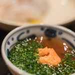 まき村 - 【向付（むかふづけ）】、鰒（ふぐ）のぽん醋（す）