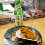 鮨松榮 - 牡蠣フライ×篠峯 純米生原酒 直汲み無濾過（奈良県）