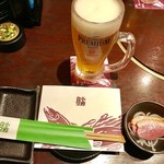 Otarushokudou - 生ビール(クーポン)と口取り380円税別