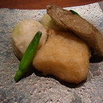 幸せ三昧 - キャベツもち　サトイモと蚕豆の揚げ饅頭　新ごぼう　金針菜