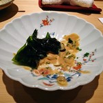 鮨 さかい - 残ったあん肝にワカメ