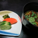 Ryotei Tanokura - 白飯　なめこの赤出汁　香の物