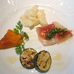 クッキアイオ - 前菜(玉ねぎ、カボチャ、ズッキーニ、ハマチ)