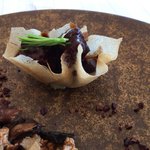 テラコヤ - 蝦夷鹿のロースト、森のベリーとカオールのワインソース 　鹿のアパをフレンチ風”どて煮”に仕立てて、茸のフリカッセ添え