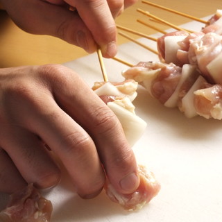 Domestic chicken is skewered in-store! We serve authentic yakitori over binchotan charcoal.