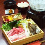 Marbled domestic beef & Kagoshima black pork shabu shabu meal