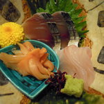 お造り（炙りしめ鯖、赤貝、鯛の昆布締め）