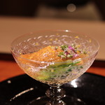 富小路 やま岸 - 大分赤貝とジュレ酢、京都若水菜