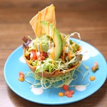 Various tostada salads (Seafood, avocado, cactus) Seafood tostada <half size>