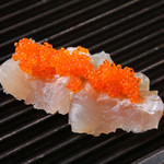 Sea bream marinated in kelp and topped with flying fish roe