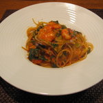 レストラン セビアン - 小エビと九条葱　トマトクリームソースのパスタ/ランチセット￥950