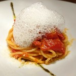 オステリア レ テッレ - ダッテリーノトマトのポモドーロ、チーズのホエーのエアーのせ