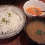 チューリップスープ - グリーンピースご飯、オニオンスープ