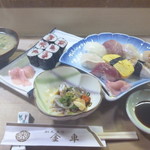 金車 - 寿司定食+鉄火巻+湯引き