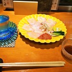 すし処 錦 - 本クエ薄造り ＆ 冷酒