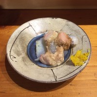 鮨 なかがわ - かわはぎ肝和え + 柚子塩