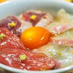 立場割烹 SSAW - 季節のぜいたく御膳 1000円 の本鮪と真鯛の漬け丼(赤酢)