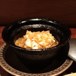 アカ - タラ雲子と車海老身と有頭味噌でとったのアヒージョ