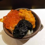 鮨処ひと志 - イクラ，ウニ，海苔佃煮のミニ丼