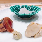 鮨 とかみ - 2018.1.  鰹の生ハム仕立て・牡蠣の西京漬け・白海老