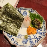 りょうりや 御旅屋 - 本日の刺身  天然鯛  雲丹