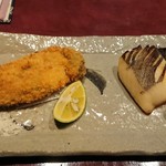 りょうりや 御旅屋 - 牡蠣ふらい   まながつお若狭焼